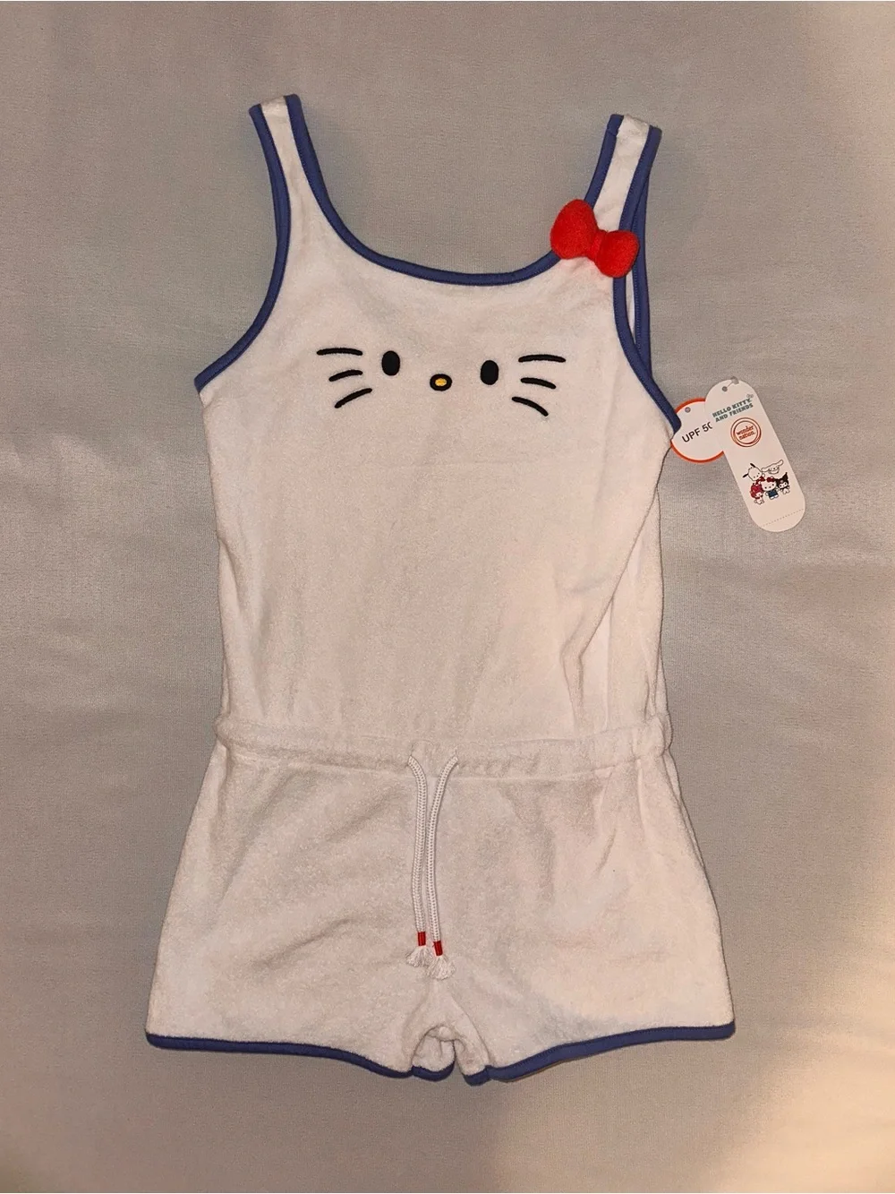 Hello Kitty Girl’s White Terry Swimsuit Cover-Up Romper